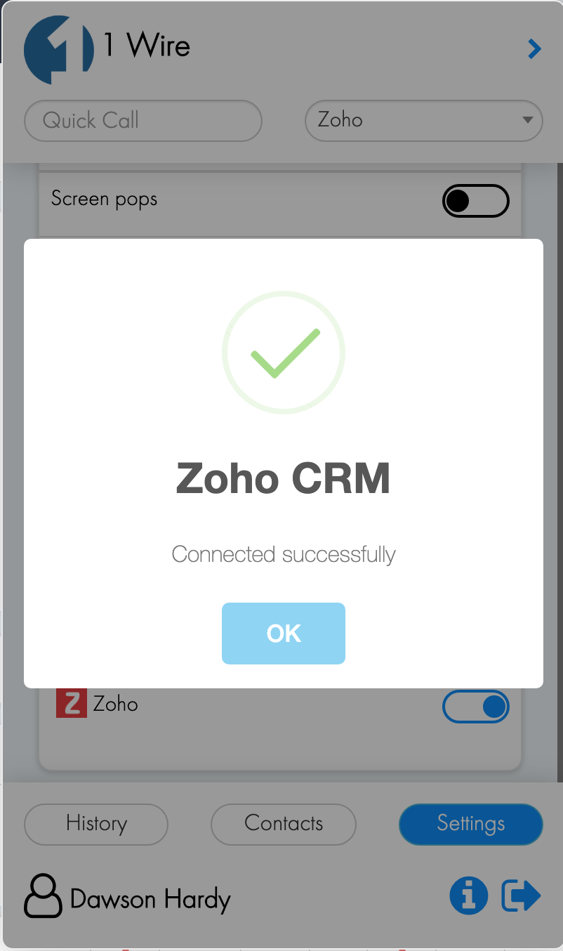 Zoho CRM Call logging integration with VoIP 1Wire Fiber